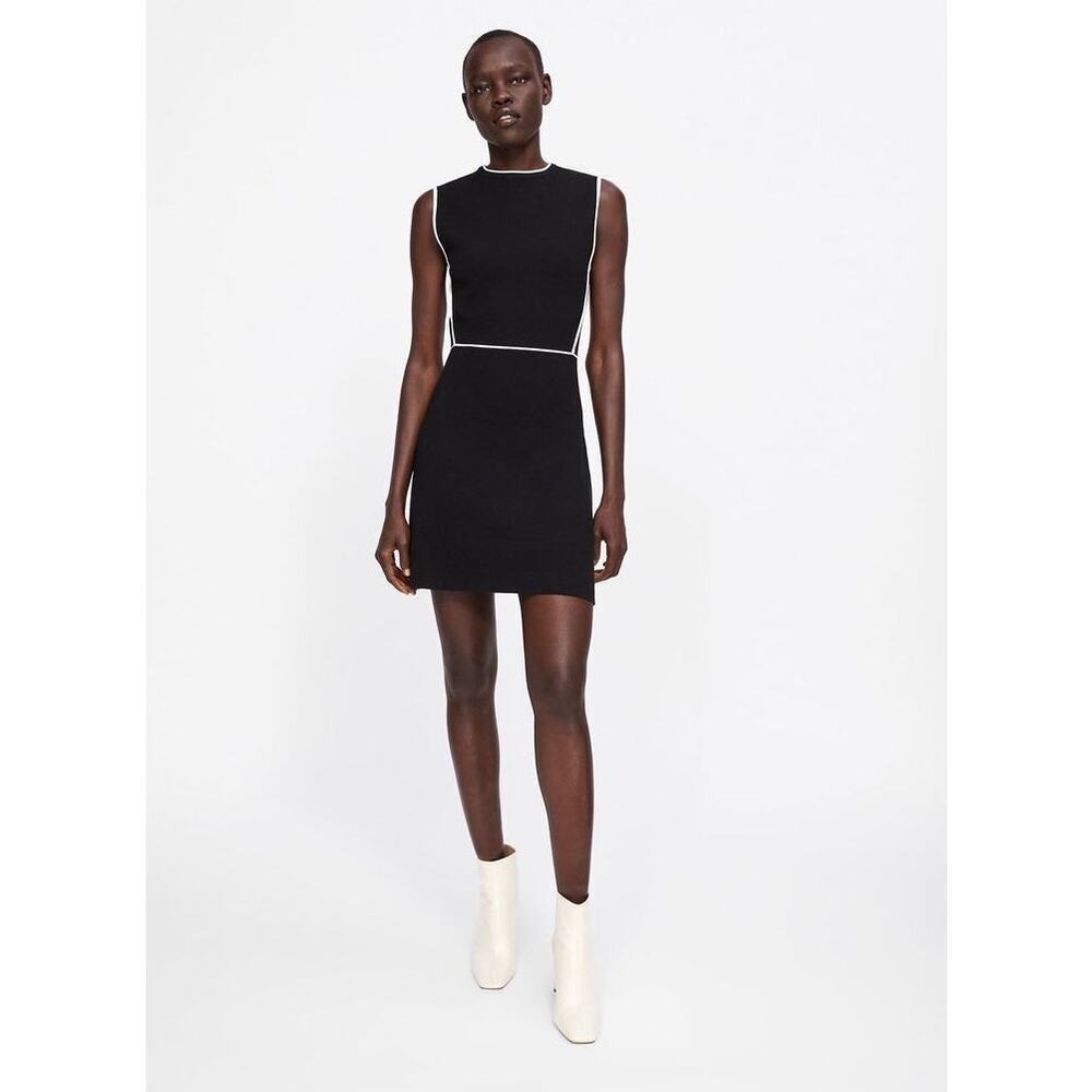 Zara Women's Knit Fit and Flare Dress Sleeveless Black/White Size Medium - Picture 1 of 8